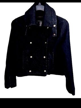 KIKIT Y2K Dark Blue Denim Cropped Peacoat Swing Jean Jacket Sz L
